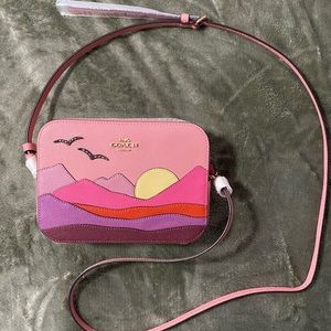 Coach Pink Mountain Sunset Crossbody Mini Camera Bag.